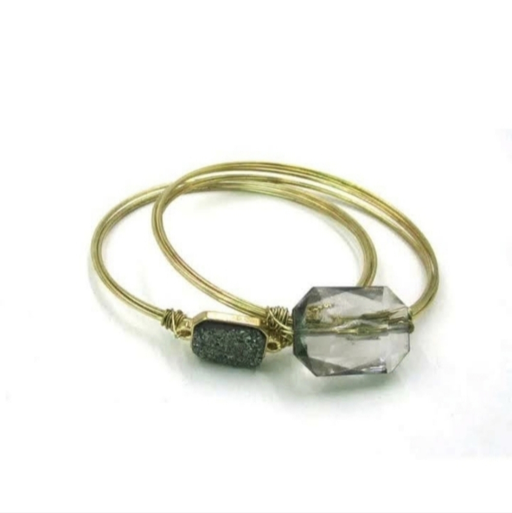 New Multi Gemstone Gold Wire Bangle Bracelets.